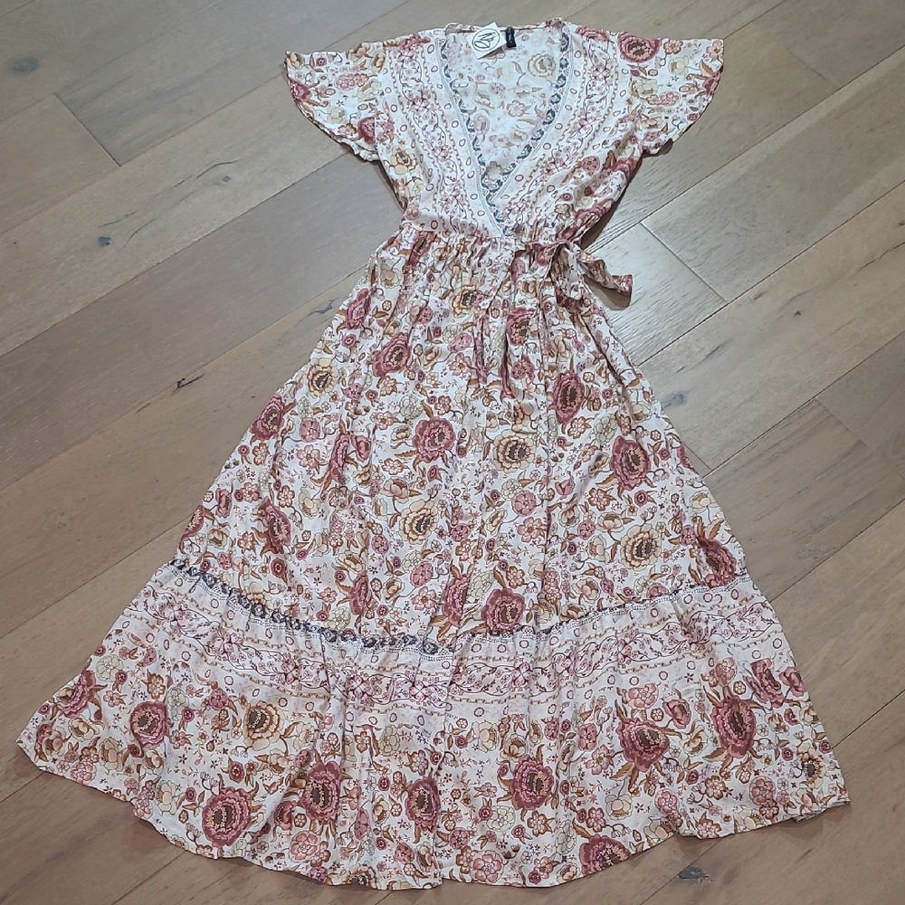 Floral Maxi Dress in Pink and Cream